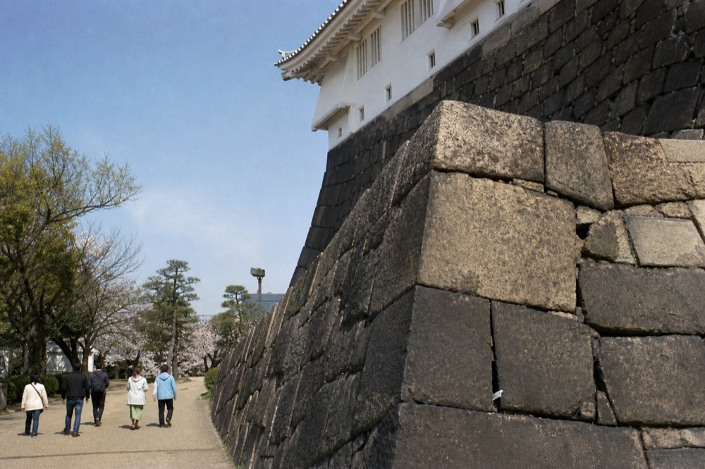 Stone wall base of the Main Tower with large irregular stone blocks