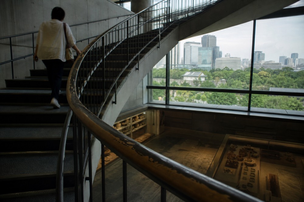 The interior exhibition floors of the Main Tower museum seen from the stairwell