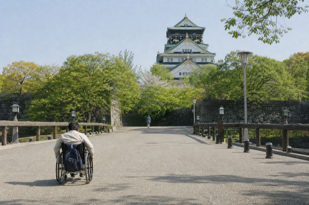 View of the Main Tower rising above stone walls and green trees in the castle park